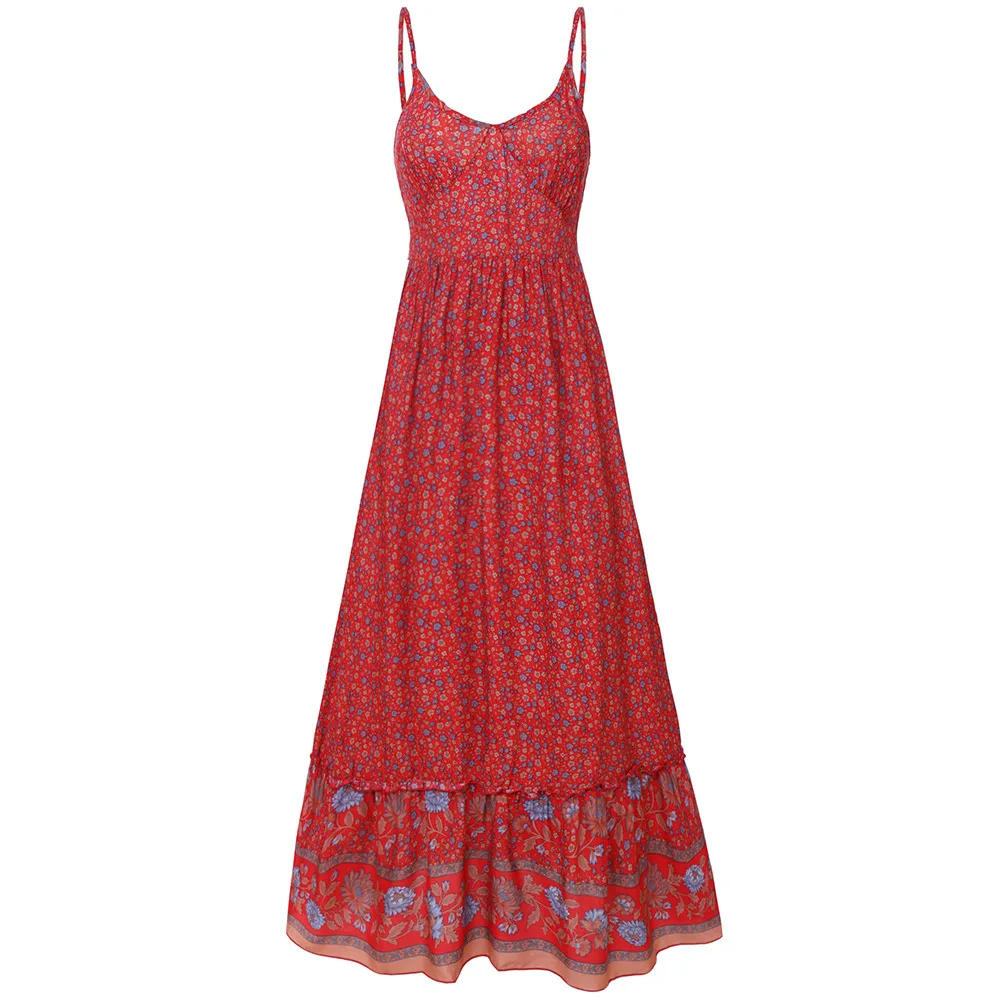 

Maxi Dresses for Women Beach Bohemian Summer Robe Long dress Vintage Slip With Flowers Chiffon Clothing for Lady 2022