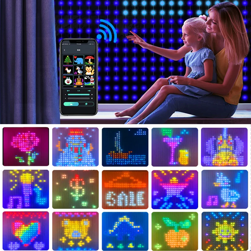 

Умная Гирлянда-занавеска на окно светильник мируемая гирлянда RGB с управлением через приложение, светодиодная гирлянда RGB для рождественск...