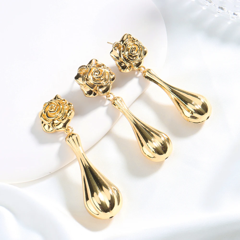 

Nigerian Jewelry Sets for Women Golden Charm Earrings Rose Flower Necklace 2022 Ethiopia Bridal Luxury Gifts Wedding Party