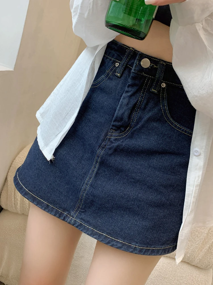 New Spring Summer Women Slim Fit A-line Denim Shorts Streetwear Female High Waist Button Retro Jeans Shorts Bottoms