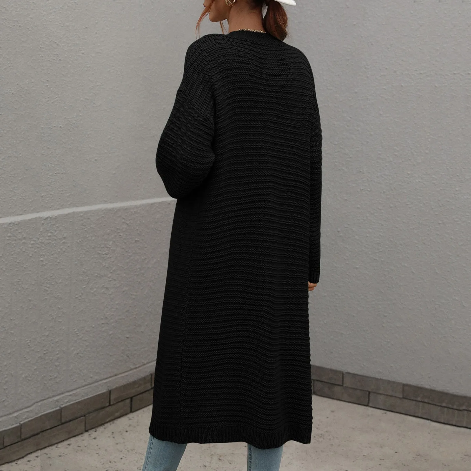 

Женский Повседневный однотонный вязаный свитер, кардиган свободного покроя с длинным рукавом, длинный свитер, пальто, длинный свитер, пальт...