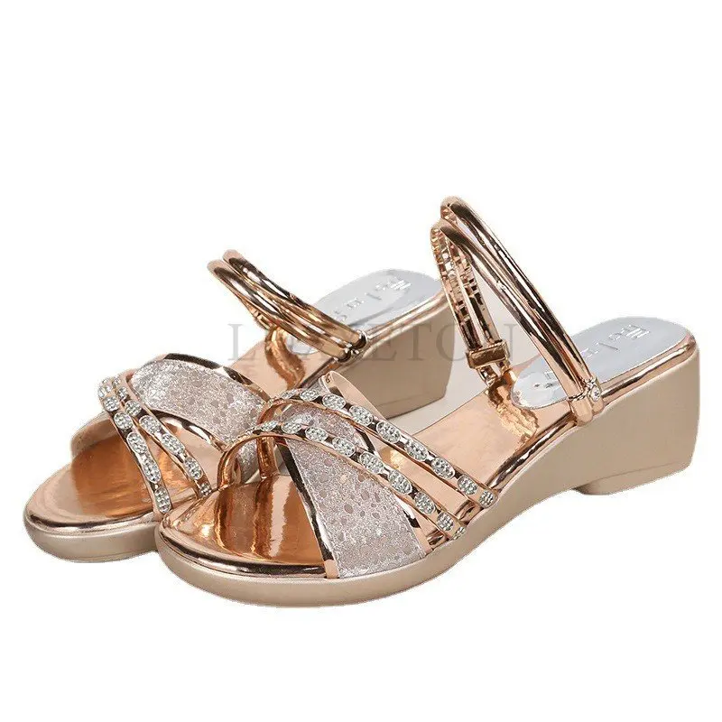 

Summer Wedges Crystal Women Sandals Thick Platform Slippers 2023 New Trend Women Heels Shoes