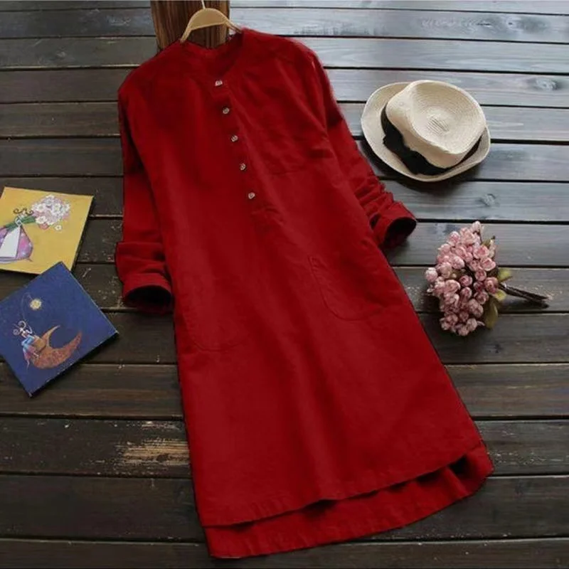 Women's Classic Long Skirt National Service Solid Color Shirt Chinese Literature Summer Style