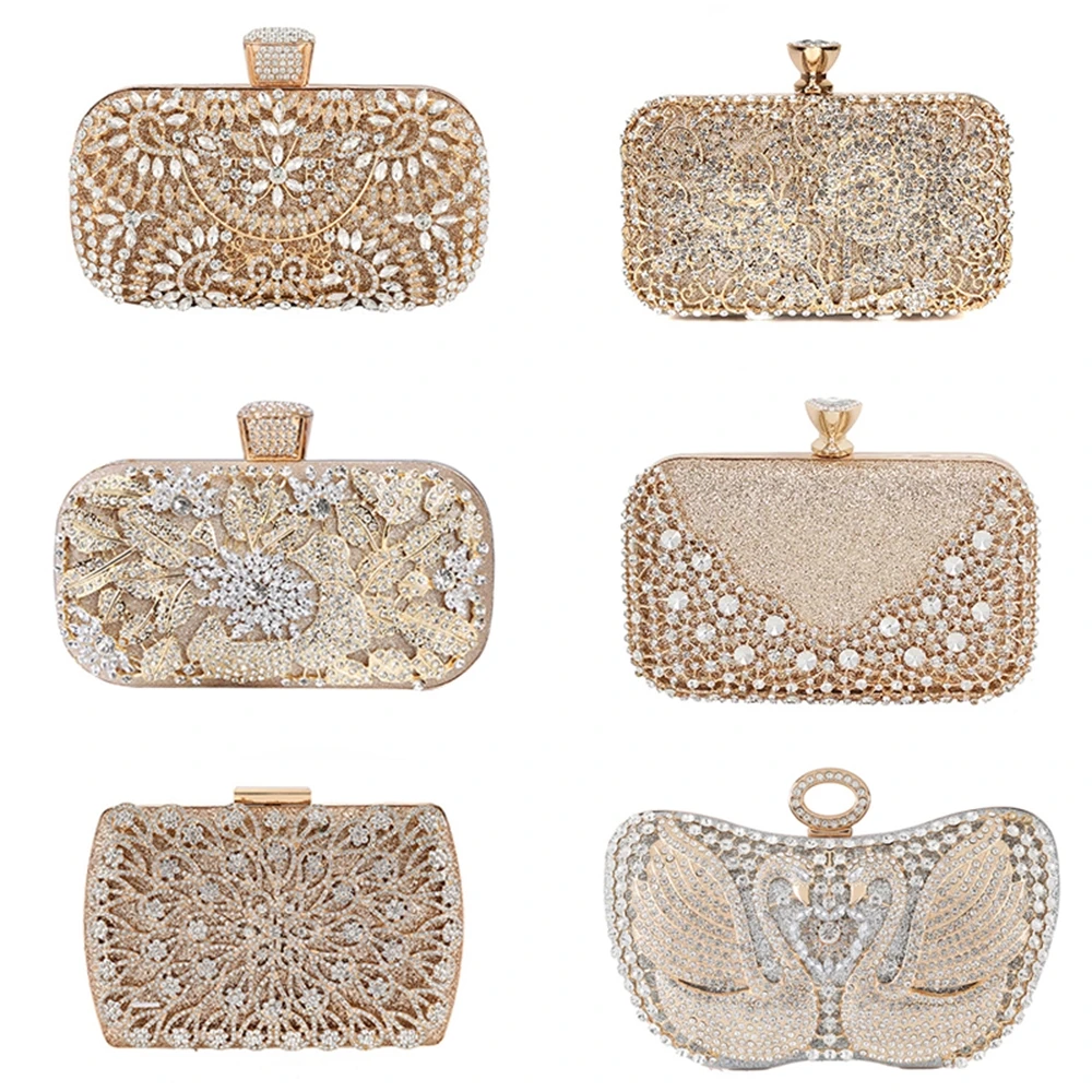 

Women's diamond wedding bag, luxury handbag, party design, strap bag with flower pattern, women's evening dress bag