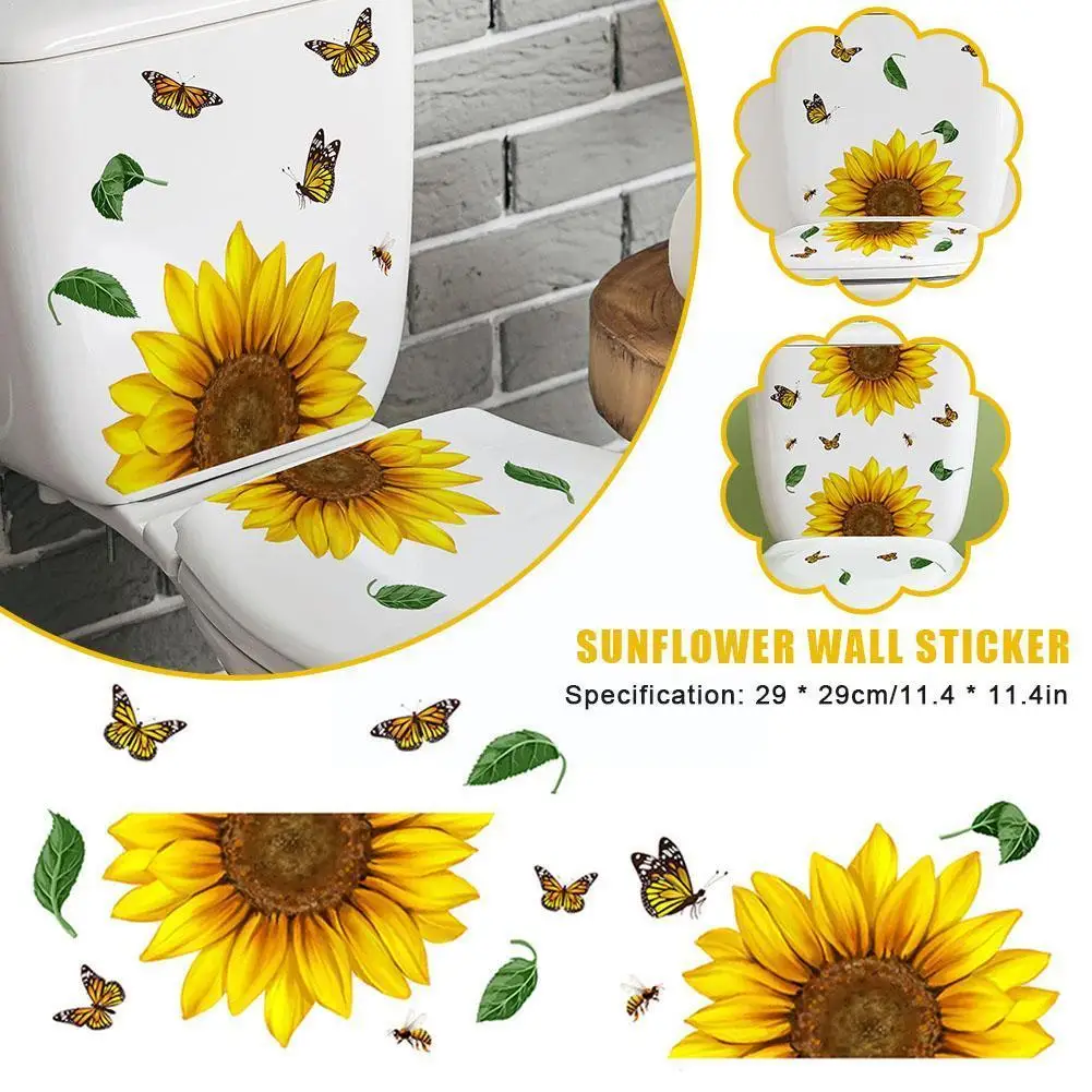 

Butterfly Sunflower Bathroom PVC Wall Sticker Home Decor Wall Decals Stickers Toilet Lid Waterproof Toilet Decoration N0C2