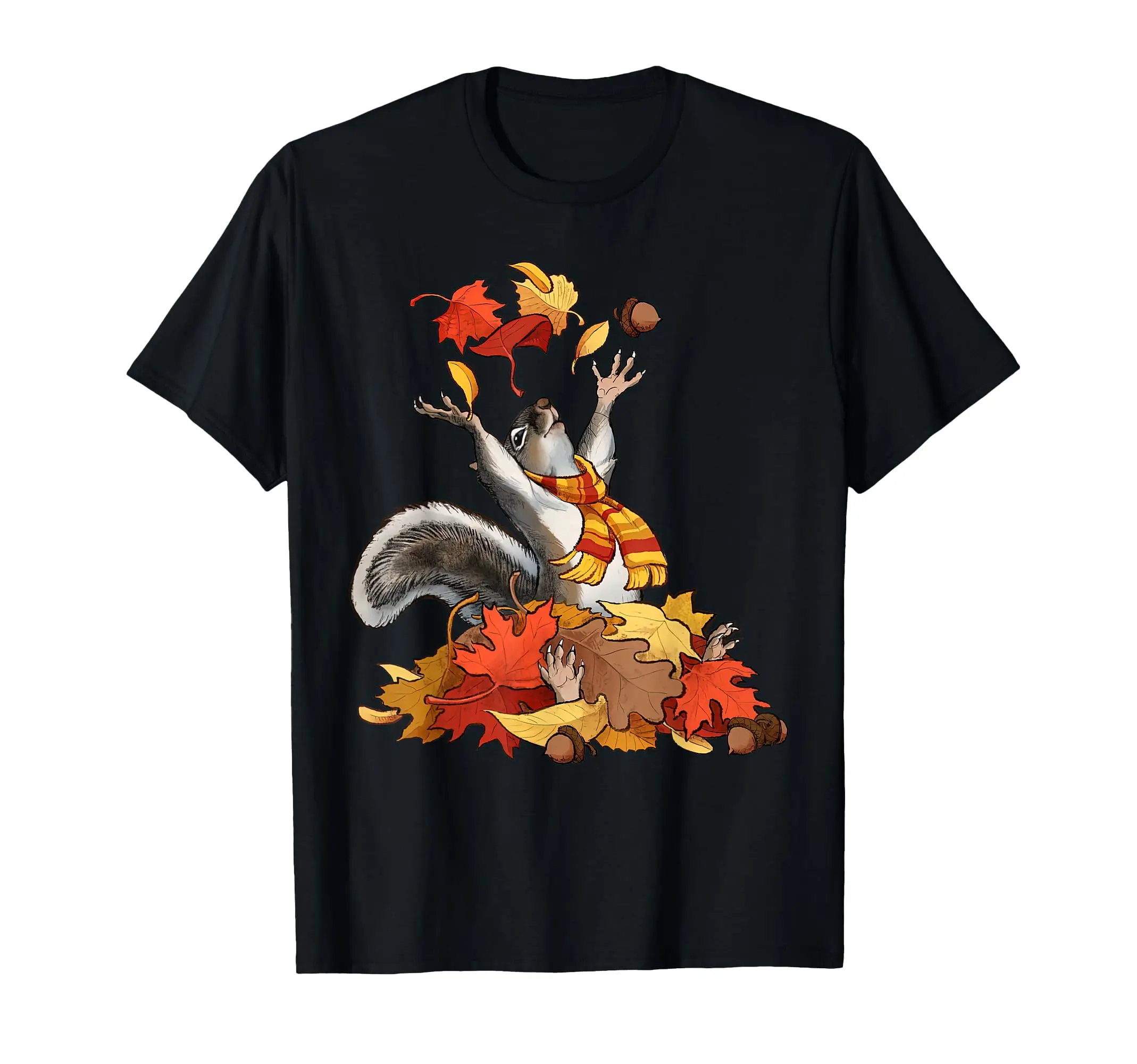 Милая белка с осенними листьями осенняя футболка изображением животных на День
