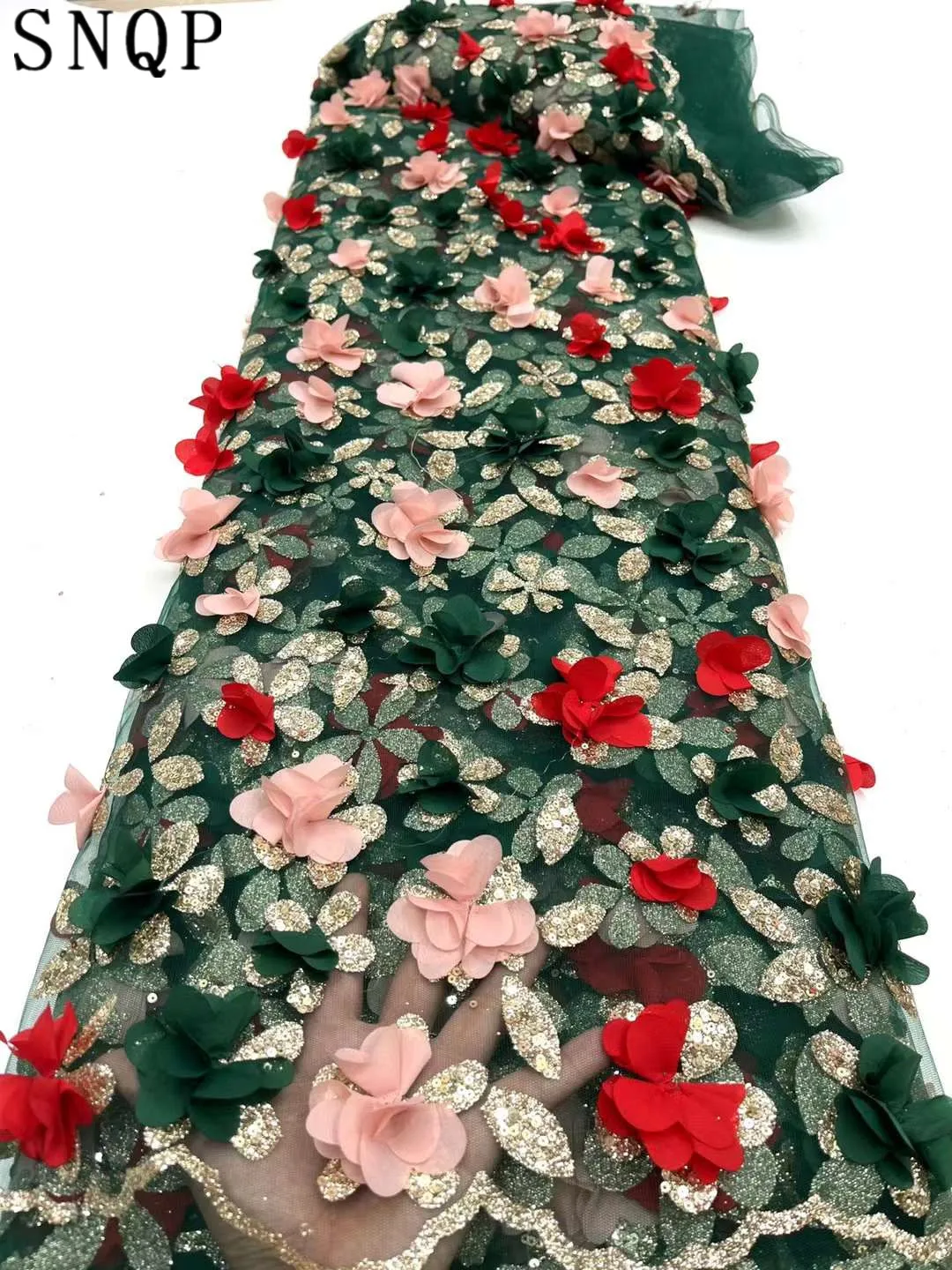 

African 3D Flower Beaded Lace Fabric 2022 High Quality Sequins French Tulle Mesh Lace Bridal For Nigerian Wedding Dress Sewing