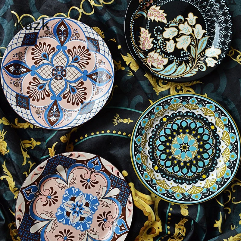 

Bohemian Ceramic Dinner Plates European Fashion Flower Glazed Steak Spaghetti Plate Salad Dishes Western Tableware Serving Tray