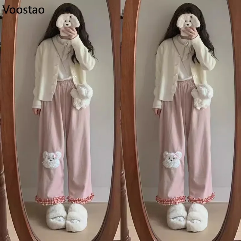 Японские Прямые вельветовые брюки Y2k в стиле &quotЛолита&quot Милые Женские панталоны