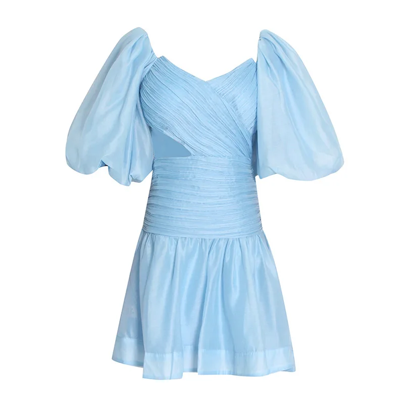 Macaron Powder Puff Sleeve Princess Skirt 2022 Summer New Tube Top One-word Design Hollow Dress Women's Summer Dress