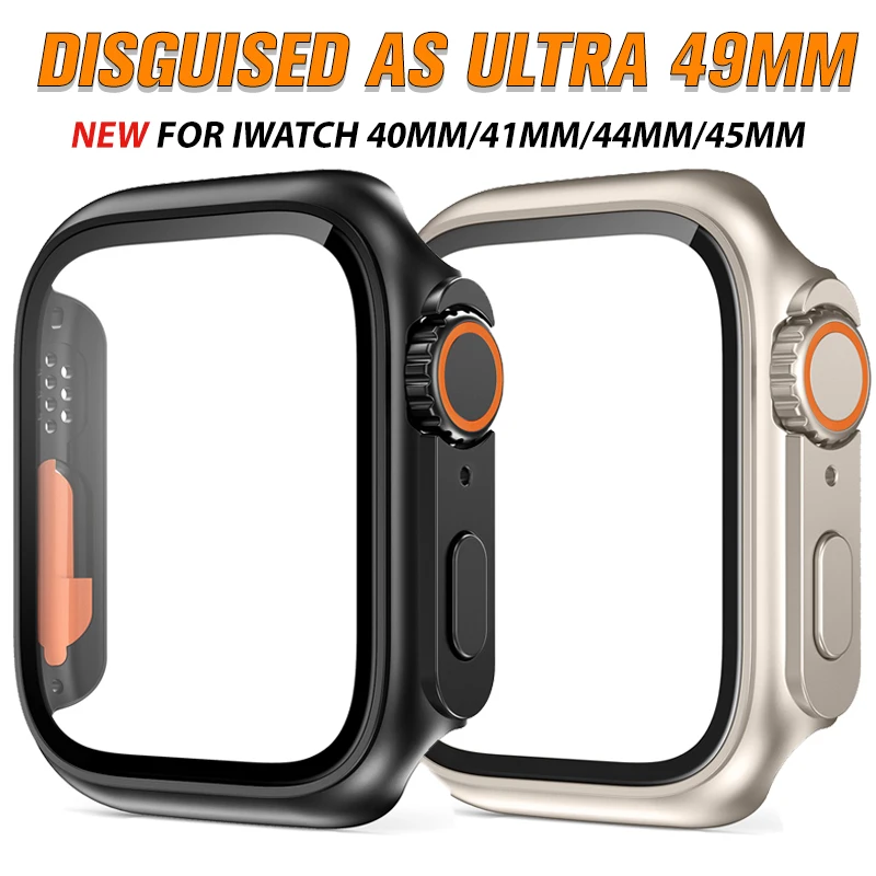 Upgrade Case for Apple Watch Series 8 7 41mm 45mm Screen Protector Case Tempered Glass Film For IWatch Series 4 5 6 Se 44mm 40mm