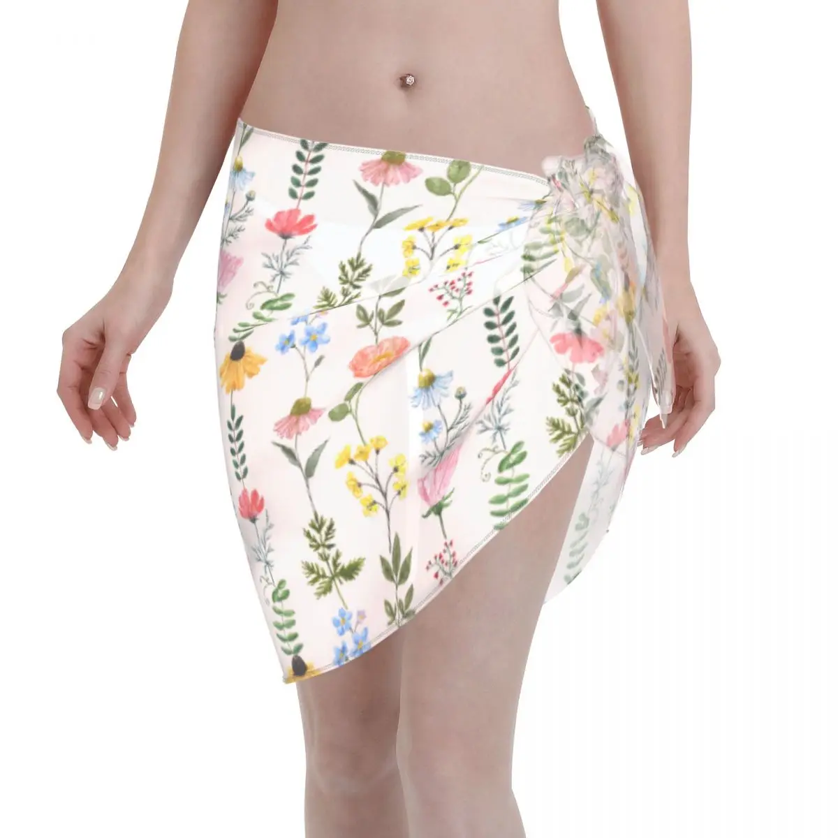 

Sexy Women Wildflowers Flower Perspective Pareo Swimwear Cover Ups Colorful Beautiful Bikini Beach Cover Ups Short Skirt