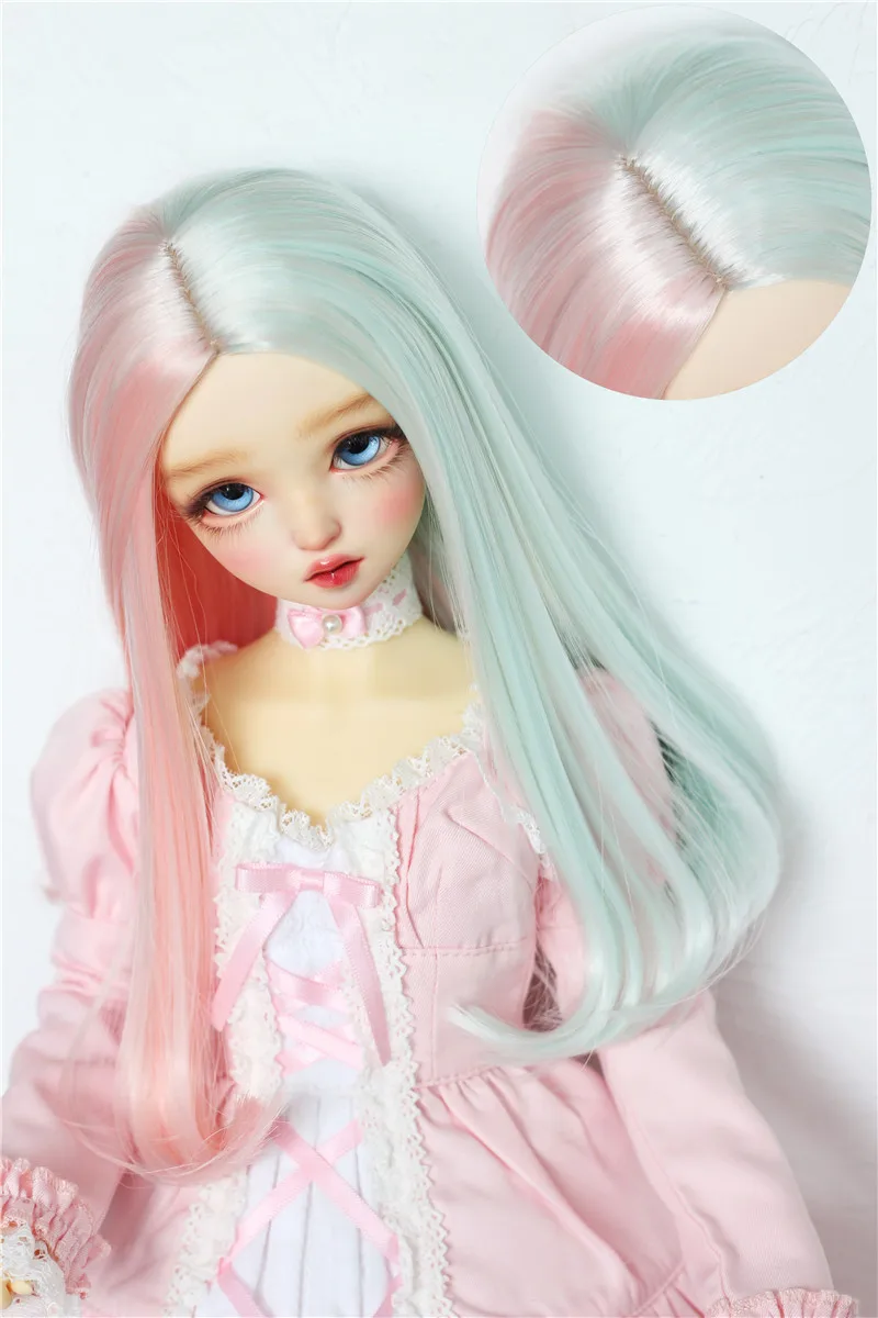 

BJD doll wig is suitable for 1-3 1-4 1-6 size high temperature silk powder green spelling in the long hair doll accessories