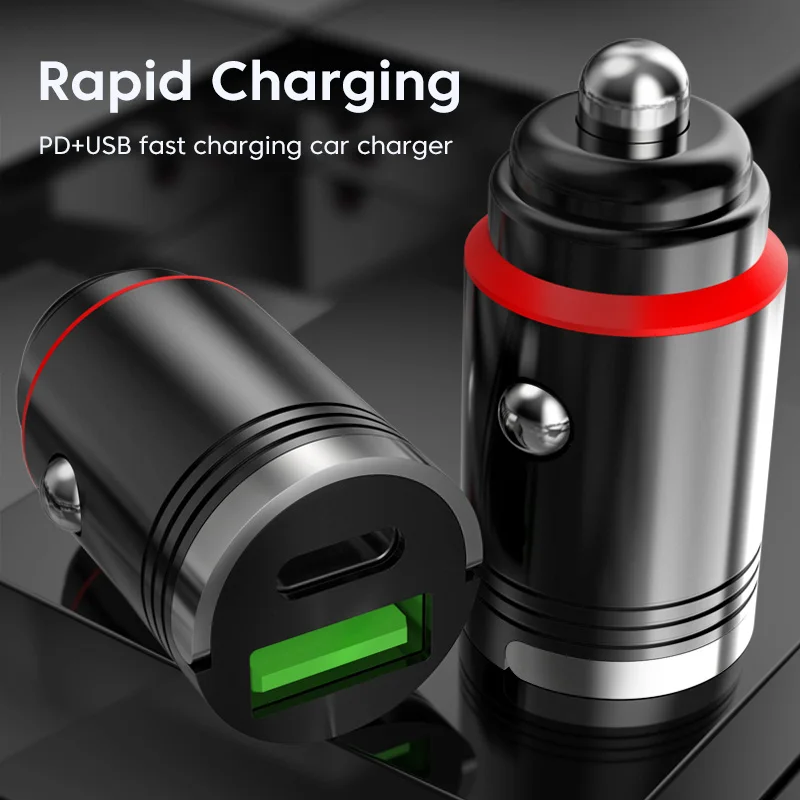 

66W PD Quick Charge 2 Ports USB Car Charger Fast Charging 3.0 USB C Car Phone Charger Adapter For iPhone 13 12 Xiaomi Samsung
