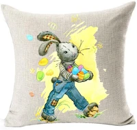 happy easter oil painting smile bunny color egg and butterflies cotton linen square decorative throw pillow case