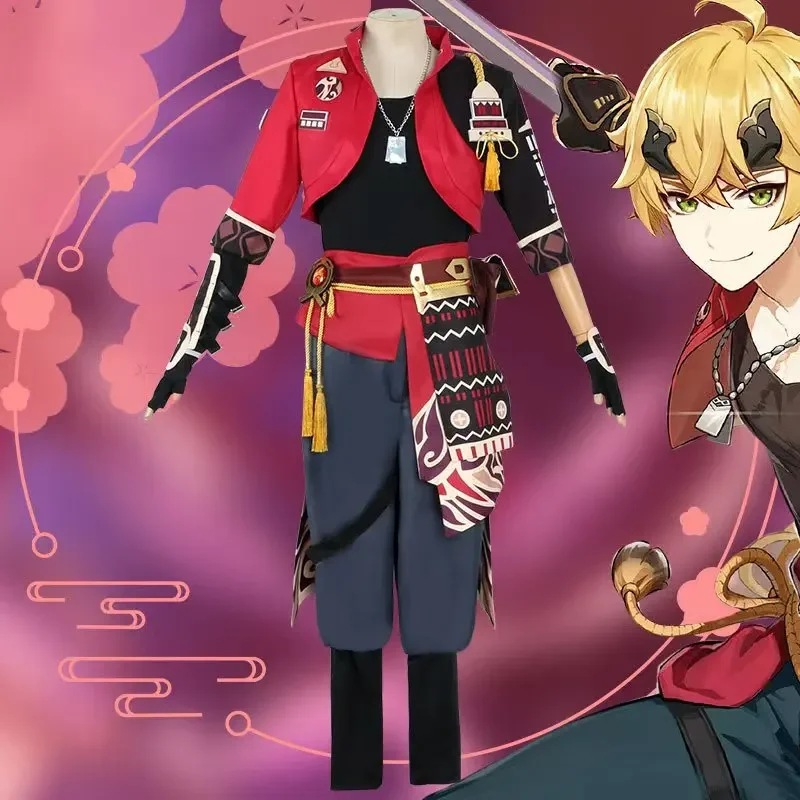 Игра Yuanshen Impact Thoma Косплей Костюм с головным убором Tohma Парик Короткий Полный