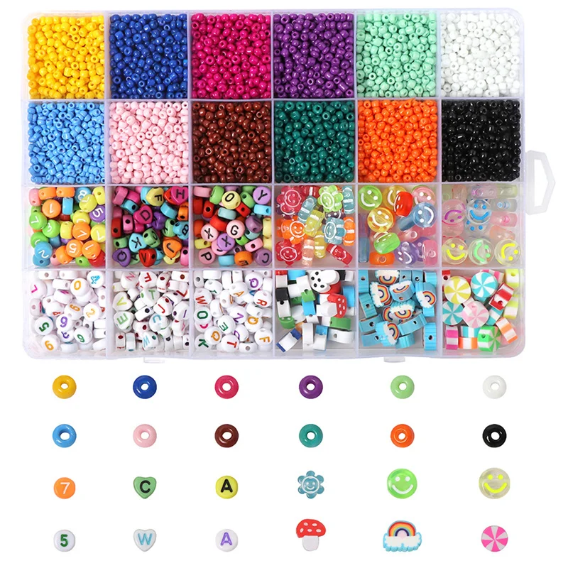 3mm Glass Seed Beads Kits Letter Smile Beads For DIY Jewelry Making Rainbow Handmade Jewelry Sets With Box Accessories Wholesale