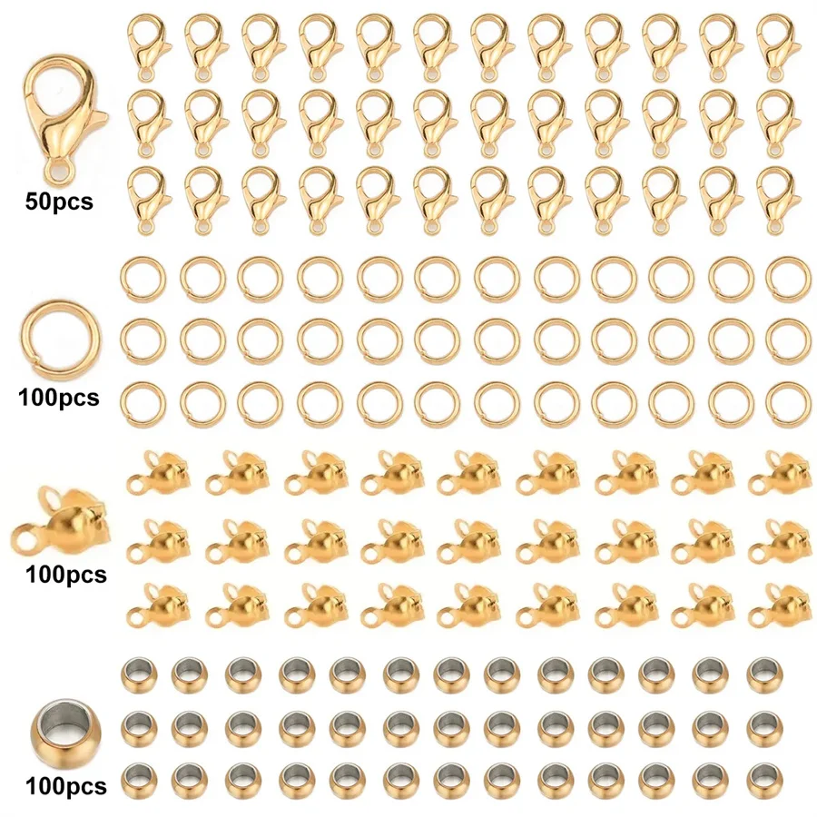 Обжимные проволочные бусины золотого цвета застежка-лобстер комплект