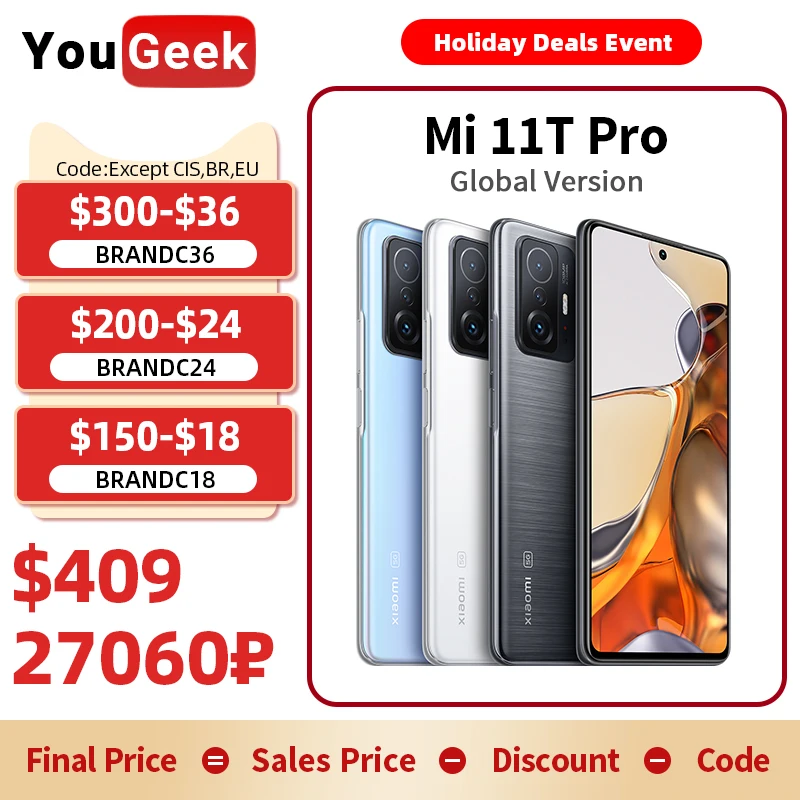 Global Version Xiaomi Mi 11T Pro Smartphone 11 T Snapdragon 888 Octa Core 108MP Camera 120W HyperCharge 120Hz AMOLED Display