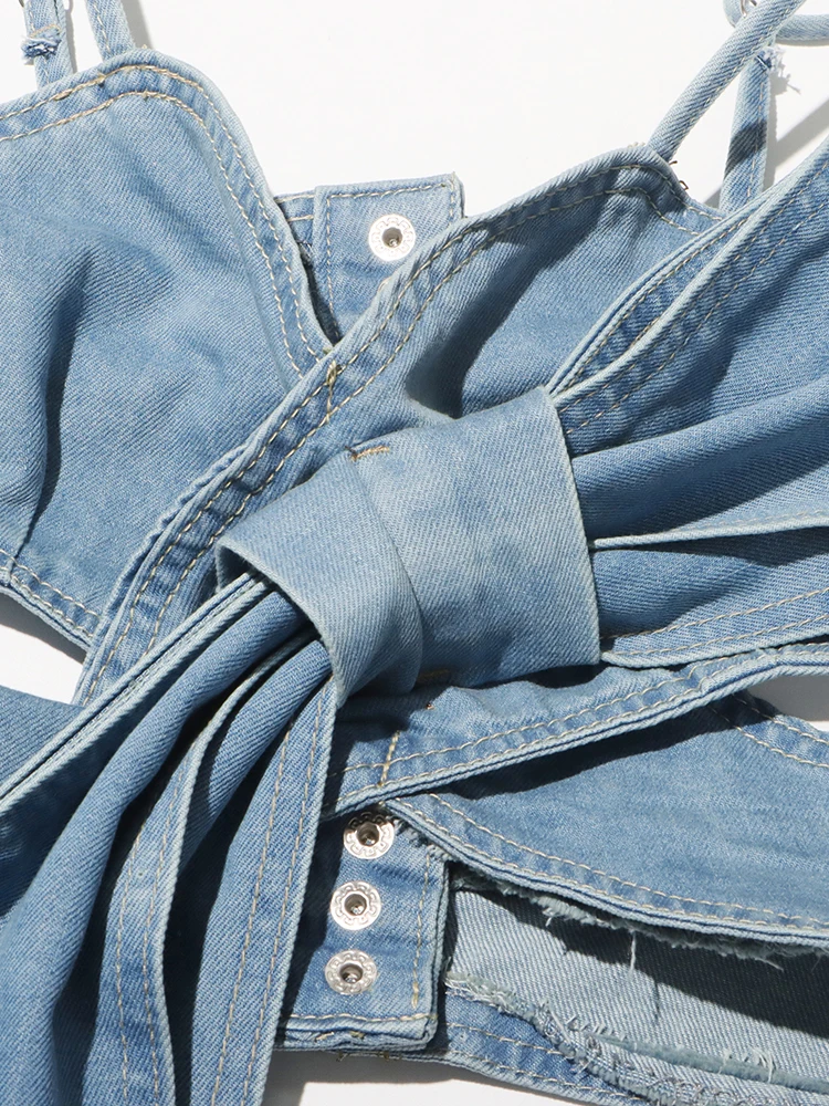 Женская джинсовая майка TWOTWINSTYLE с открытой спиной без бретелек