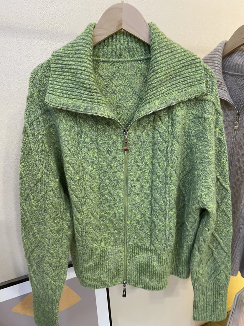 Специальная пряжа! Кардиган-поло на молнии с двойной нитью 00 из чистого кашемира