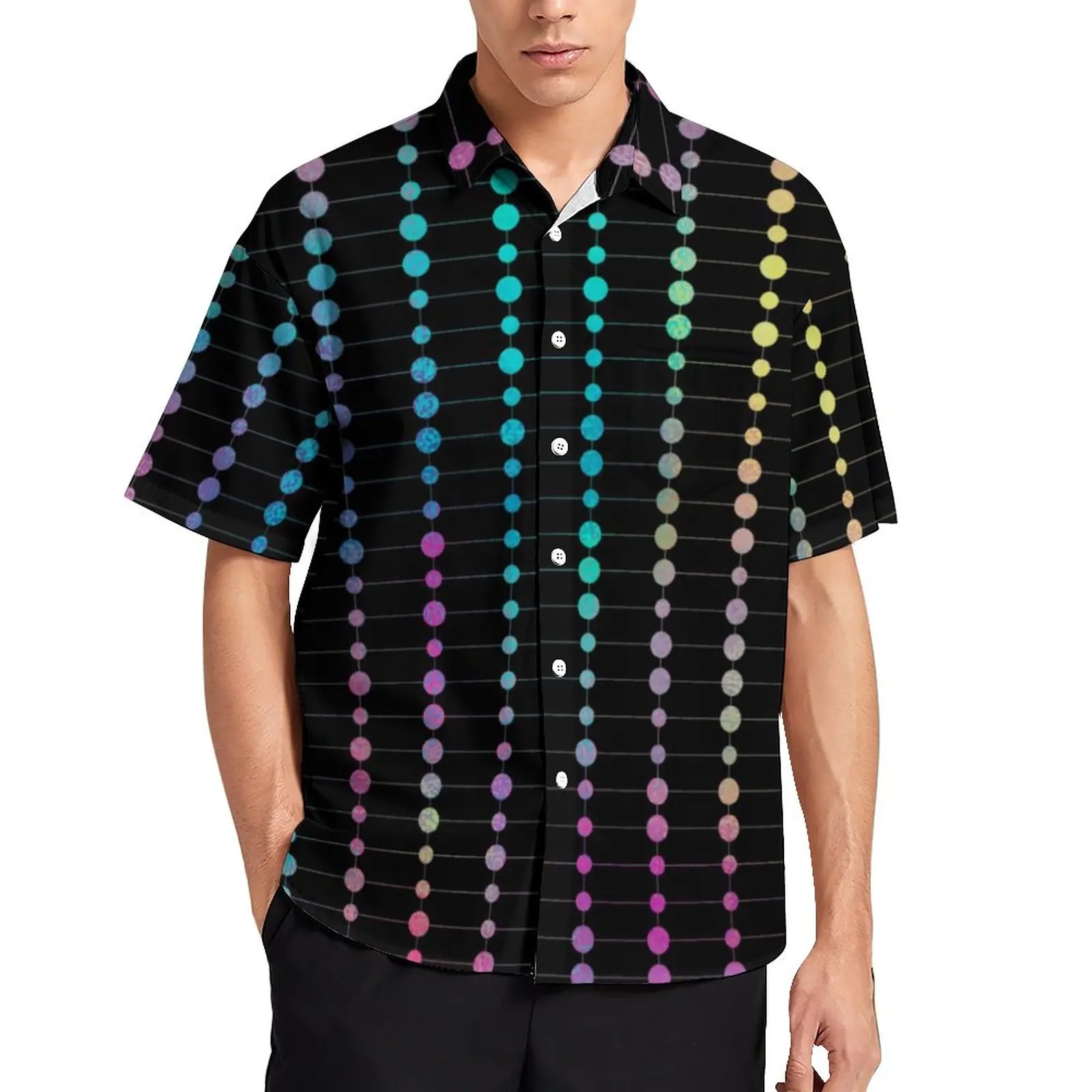 

Colorful Dots And Stripes Vacation Shirt Men Elegant Modern Print Casual Shirts Hawaii Graphic Fashion Oversized Blouses Gift