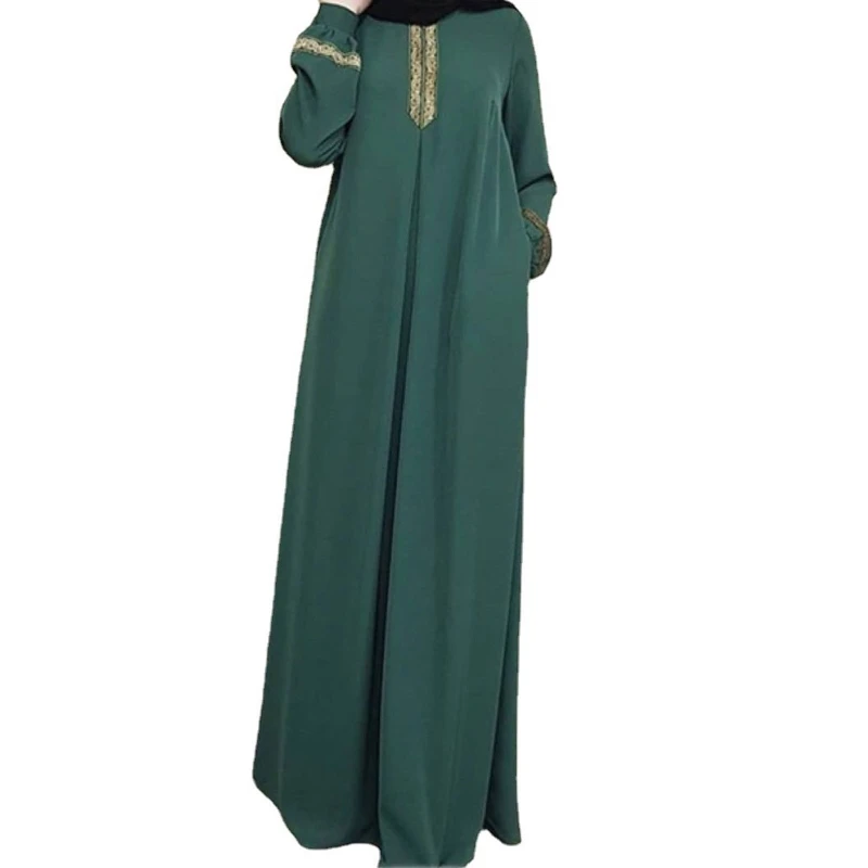 

Elegant Muslim Costume Long Sleeve Women Robe Ethnic Style Muslim-Clothing Zip Muslim-Dresses for Daily Shopping