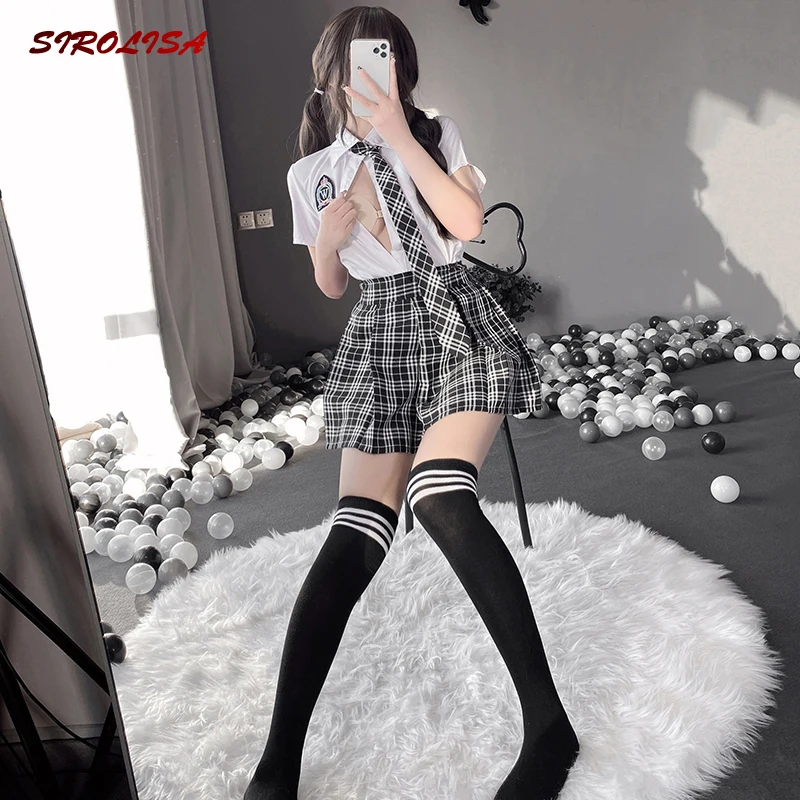 

3Pcs Japanese Sweet Plaid School Girl Uniform Women Kawaii Sexy Student Uniform With Tie Style Role Play Costume Cosplay