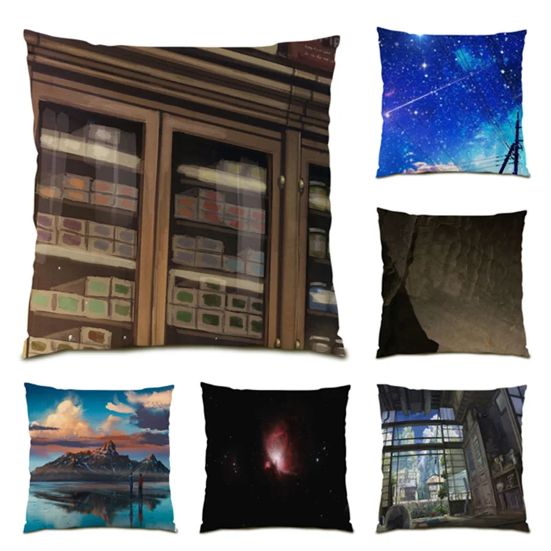 

Pillowcase Decorative Comfortable Nature Landscape Cartoon Vintage 45x45 Cushions Covers Polyester Linen Sofas Living Room E1138