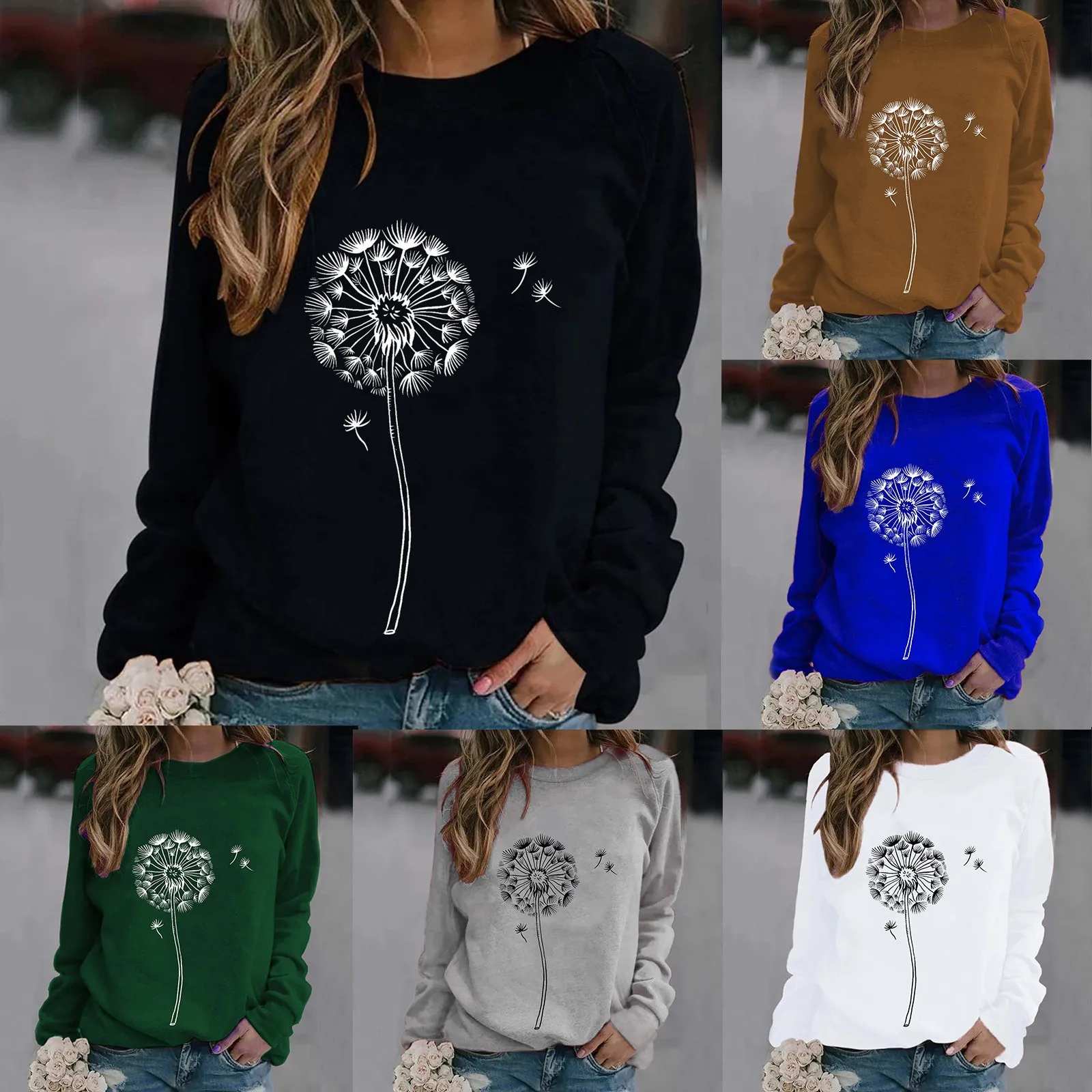 

Womens Print O Neck Sweatshirt Round Neck Fit Pullover Tops Casual Long Sleeve Fashion Tops Women Womens Long Sleeve Shirt
