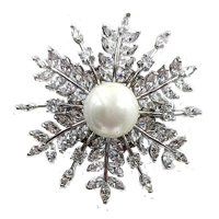 winter holiday jewelry buaguette cut cz cluster mother of pearls snowflake brooch snow flower pin or women coat dressy clothes