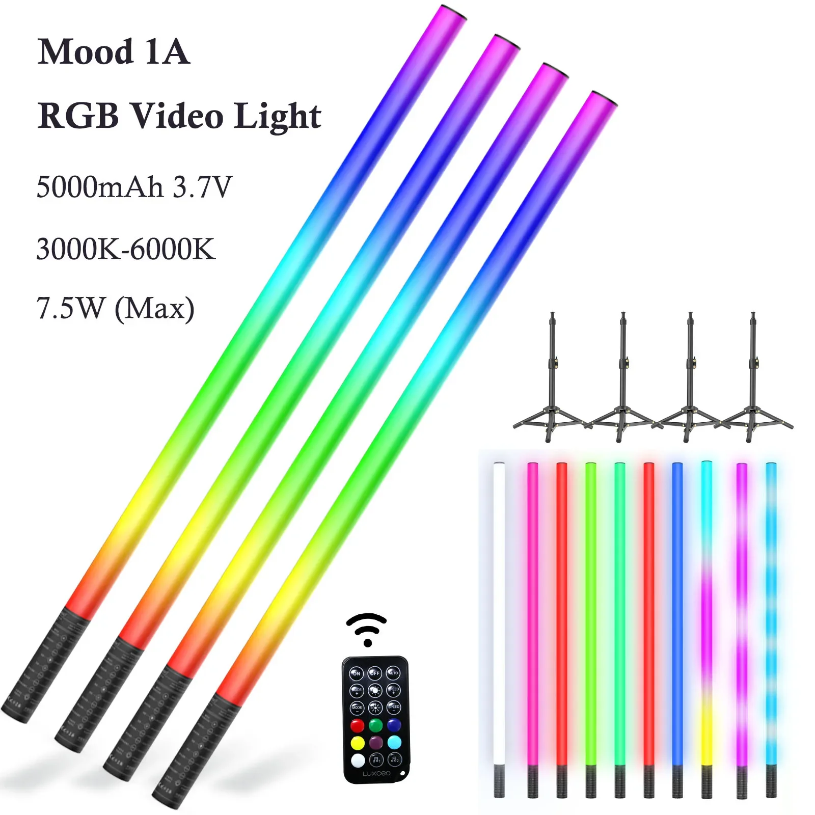 LUXCEO Mood1A 4 шт. 120 см RGB видеосветильник с изменением цвета лампа атмосферное