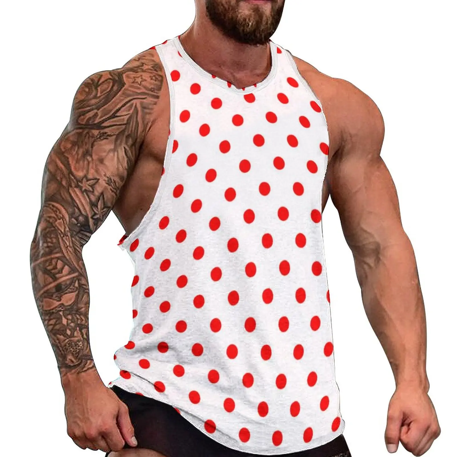 

Red Polka Dot Tank Top Males Geometric Dots Vintage Print Training Oversized Tops Summer Trendy Custom Sleeveless Shirts