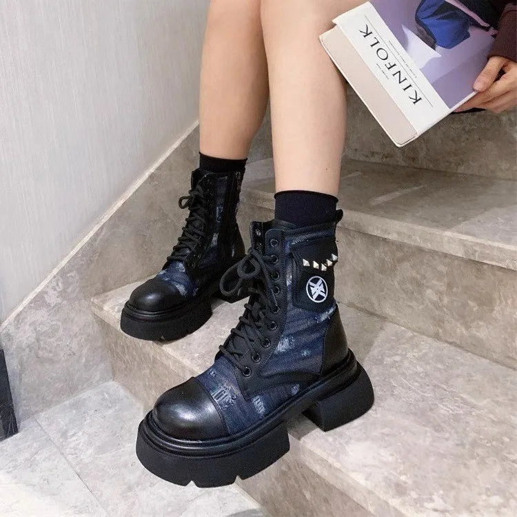 Женские ботинки челси на платформе Черные ботильоны плоской подошве молнии