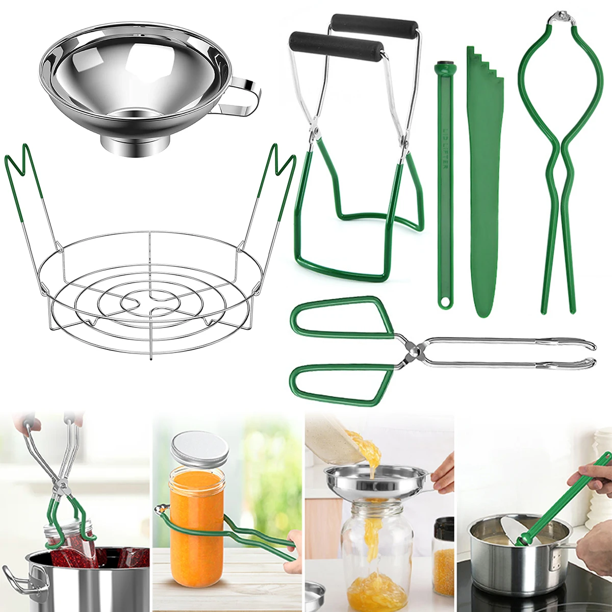 

7Pcs Canning Supplies Starter Kit Canning Tools Set Stainless Steel Canning Set Anti-clip Lifter Jam Making Set Kitchen Supplies