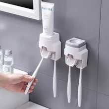 1pc Toothbrush Holder Set Toothpaste Dispenser Wall Mount Stand Bathroom Accessories Set Rolling Automatic Squeezer