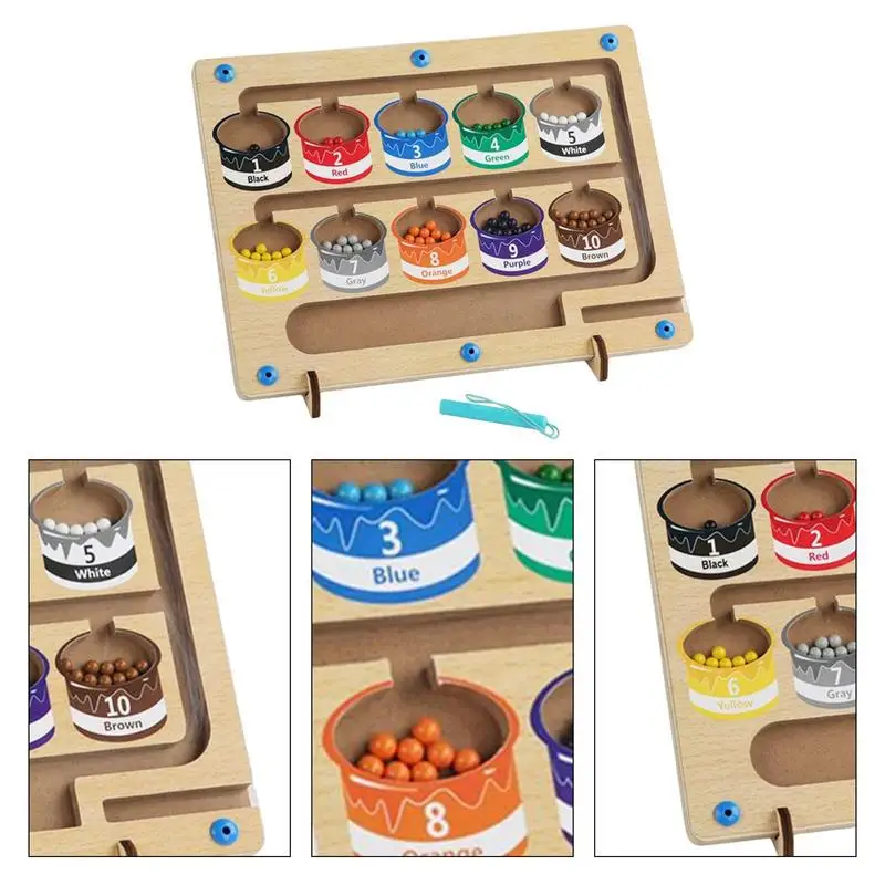 

Magnetic Color And Number Maze Wooden Magnet Puzzle Board With 55 Beads Montessori Toys Fosters Fine Motor Skills