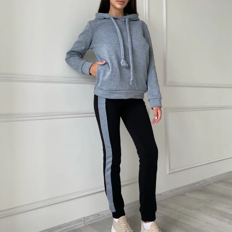 

Повседневный женский спортивный комплект из 2 предметов, Осенний Модный комплект из толстовки с капюшоном и брюк-карандаш с длинным рукавом...