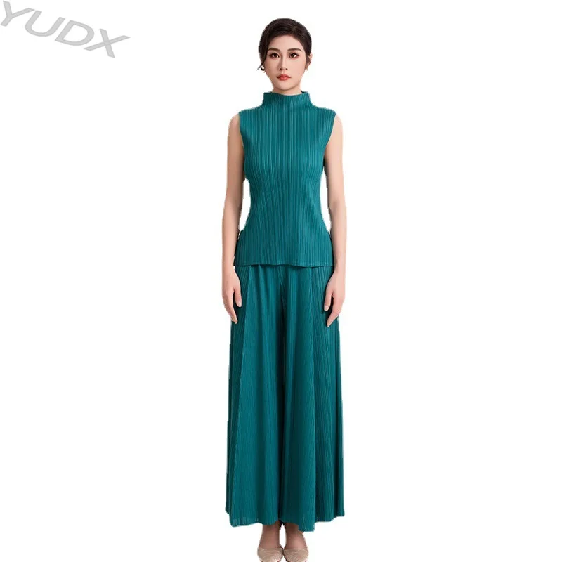 

Женский Повседневный костюм миаке, плиссированный дышащий однотонный костюм из жилета без рукавов и широких брюк, комплект из двух предметов, лето 2023