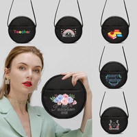 2022 womens bag round bag korean version commuter cartoon teacher pattern printing diagonal canvas black cosmetic shoulder bag