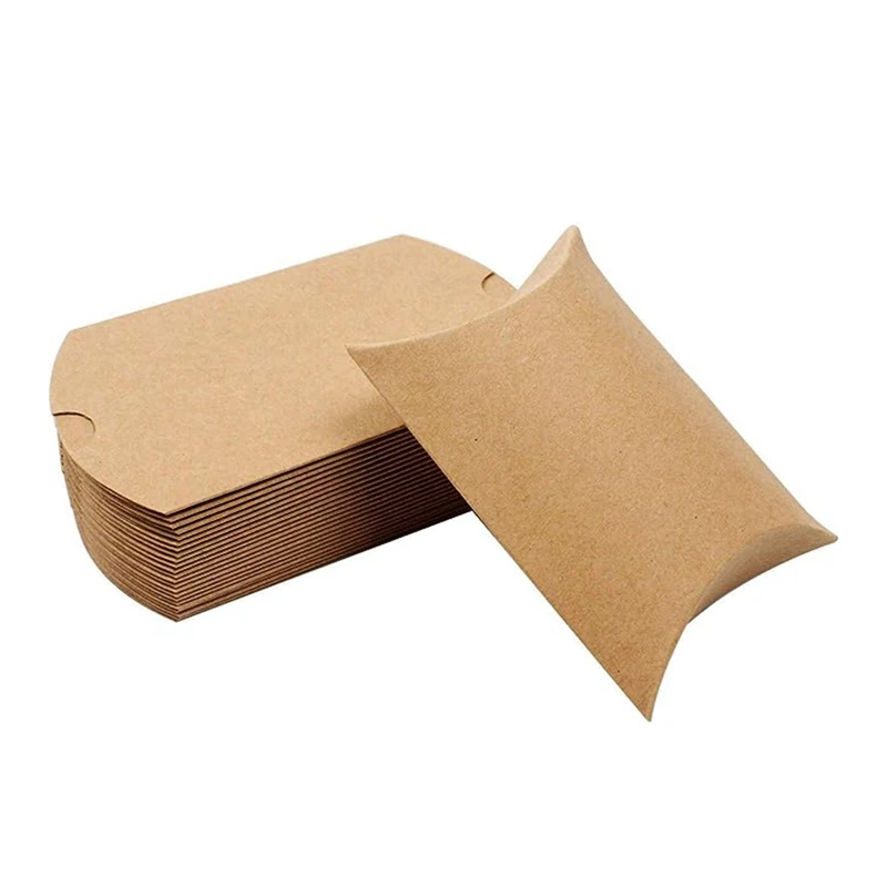 

100 Pcs Kraft Paper Pillow Boxes, Candy Boxes With Twine, Christmas And Halloween Wedding Gift Packaging Boxes Durable Brown