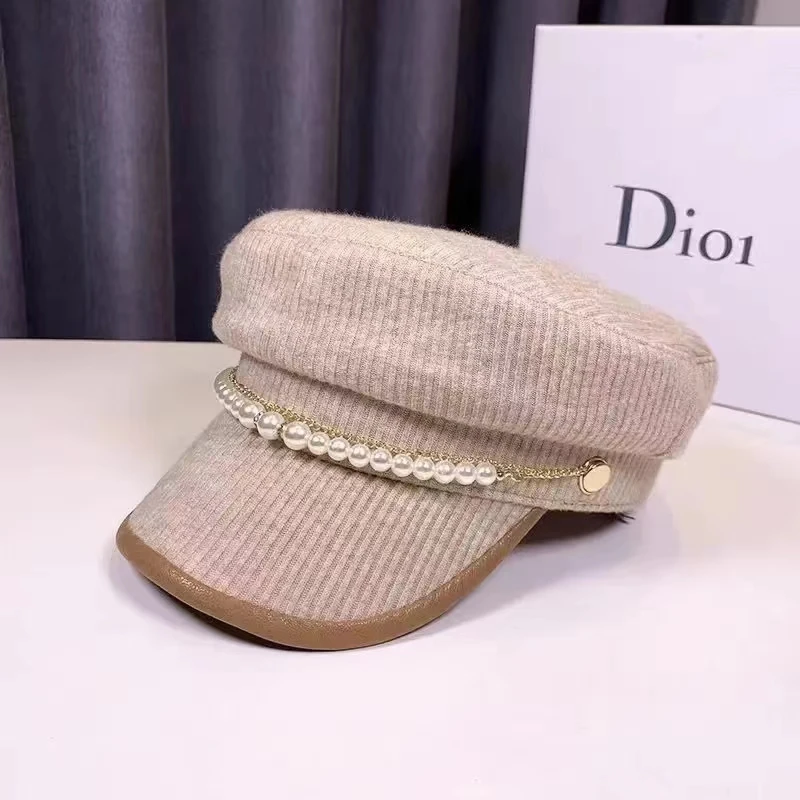 Кепка-берет Женская с жемчужной цепочкой Модный берет тёмно-синего цвета