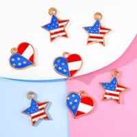 20pcs alloy enamel american flag pattern heart star pendant diy women men jewelry bracelets necklace earring jewelry accessories