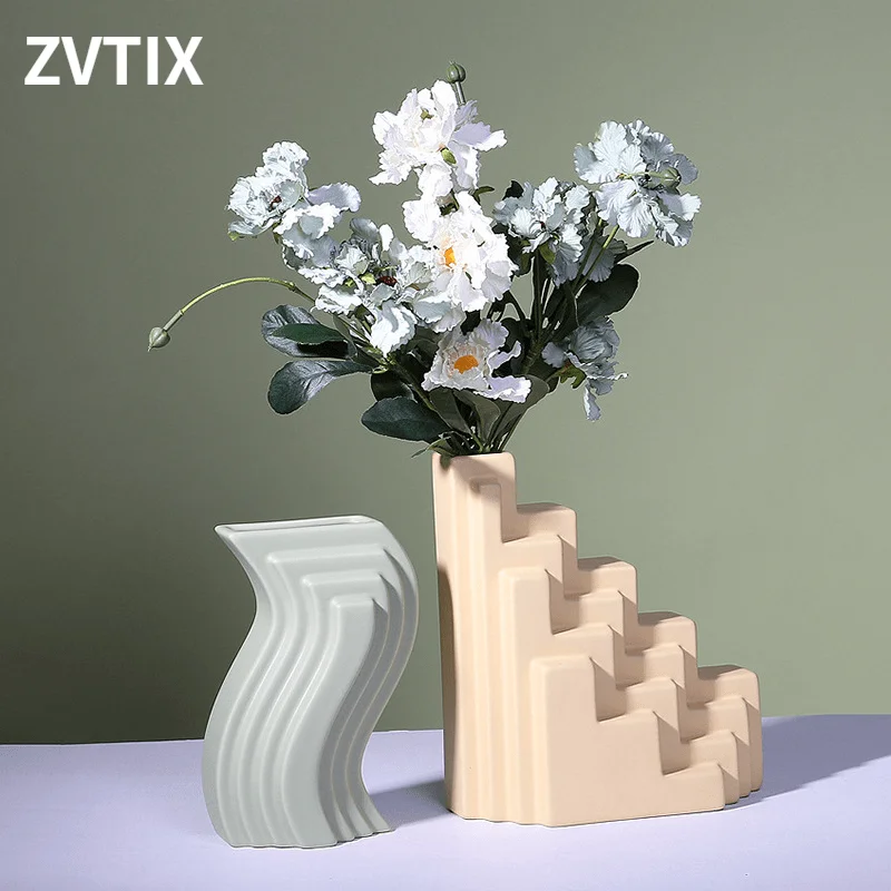 

Modern Geometric Design Garden Vase For Vintage Cute Home Architectural Style Flower Pots Support Nordic Ceramics Bedroom Rustic