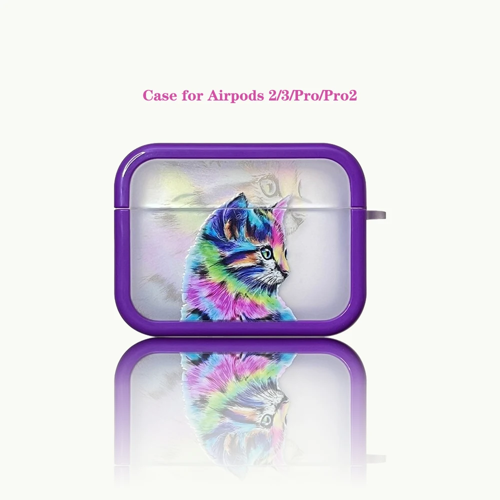 

Frosted Colorful Series Drop-resistant Earphone Case for Airpods 2 3 Pro Pro2 with Anti-lost Buckle Cute Cat Butterfly Girl Case