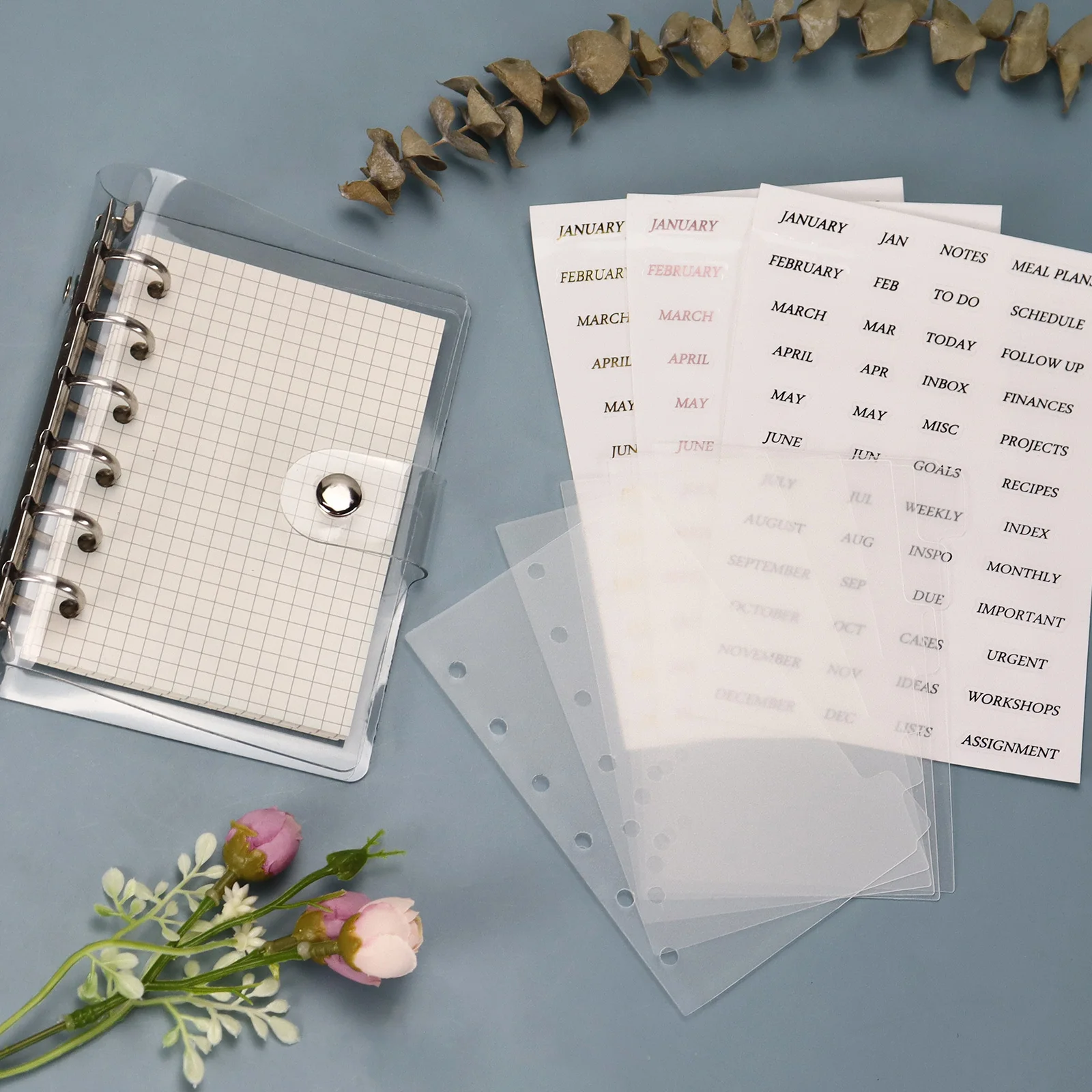 

Sharkbang New Arrival A7 6 Holes Transparent Notebook Spiral Binder Index Separator Page Dividers 6 Pages Statges Top Sseparator