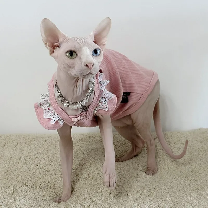 

Cat Clothes Slip Dress Lace Flroral Skirt for Sphynx Cat Devon Rex Sweet Suspender Cotton Vest for Cat for Spring Summer Outwear