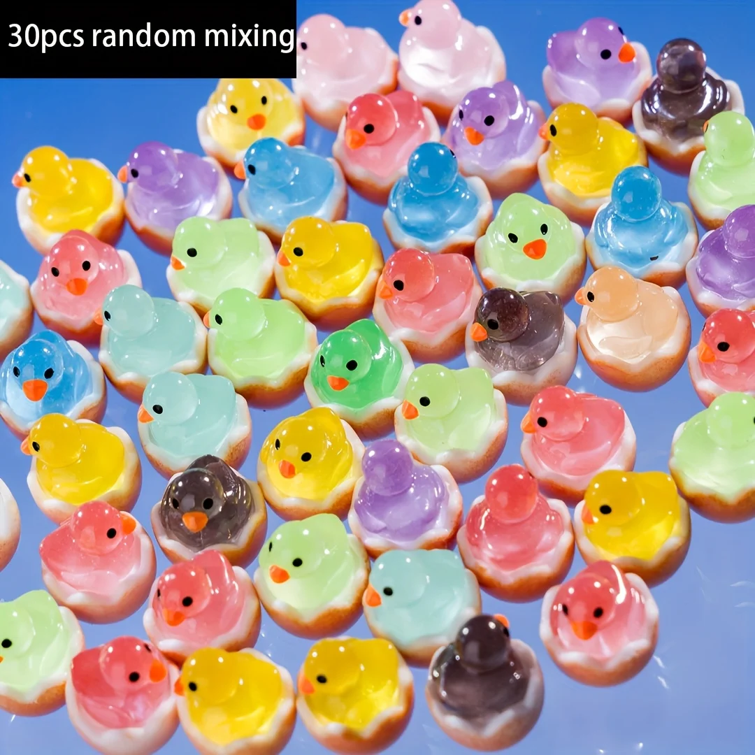 

30pcs Glow-in-the-Dark Mini Duck Figurines Resin Eggshell Statues for DIY Fairy Gardens Tabletop Cabinet Decor Birthday Gifts