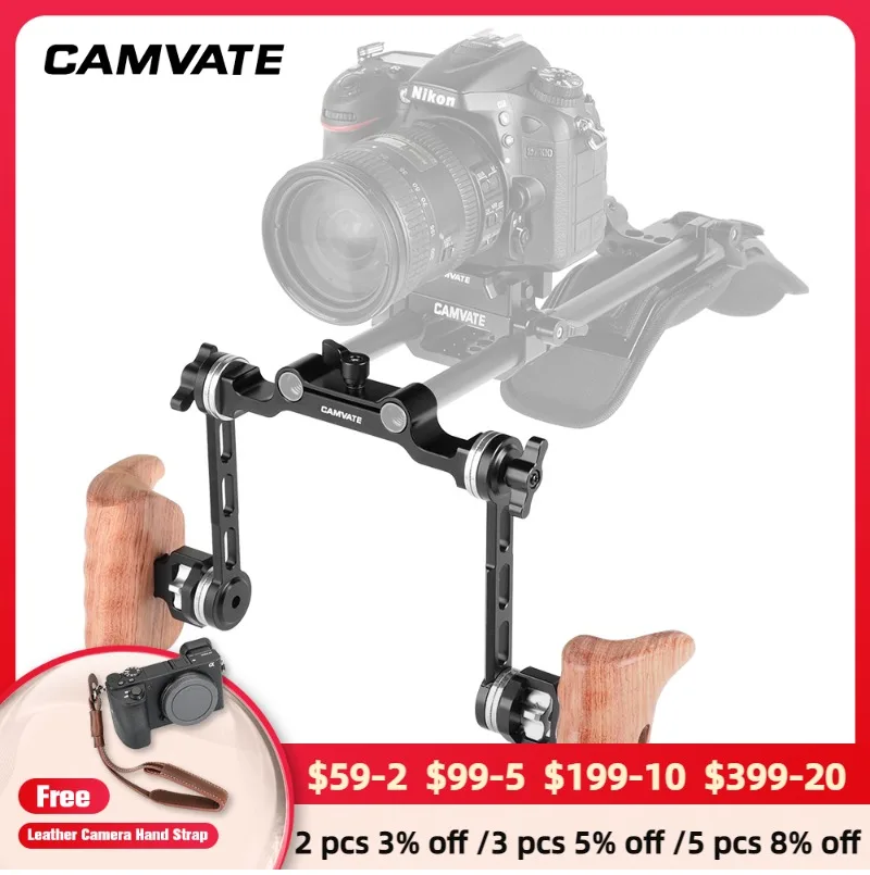 

CAMVATE ARRI Rosette M6 Mount Connection Arm With Wooden Handgrip & 15mm Rod Clamp For DLSR Camera Shoulder Rig Support Syst