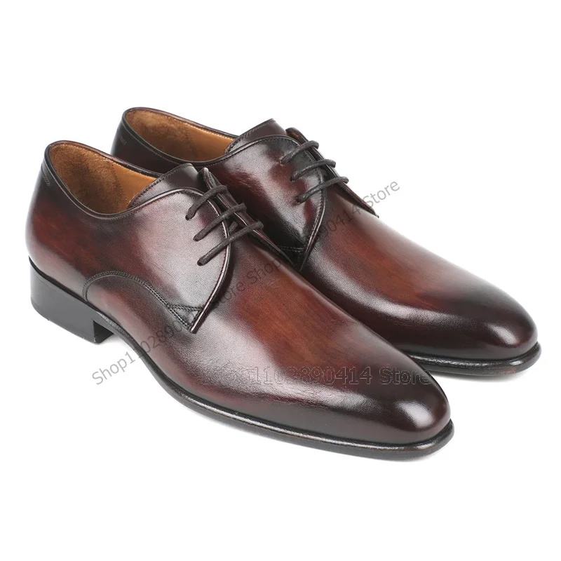 

Brown Black Gradient Color Strappy Men Derby Shoes Fashion Lace Up Men Shoes Luxury Handmade Party Feast Banquet Men Dress Shoes